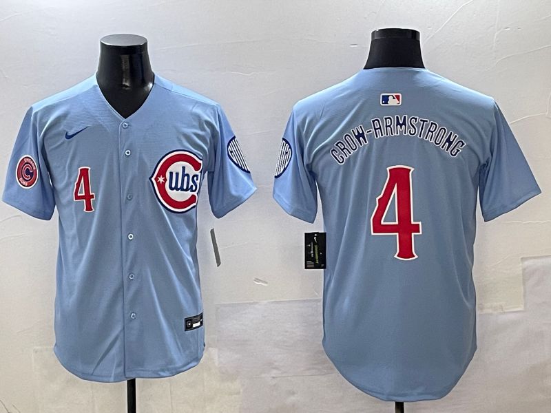 Men Chicago Cubs #4 Crow-Armstrong Light Blue Throwback 2025 Nike MLB Jersey style 1->arizona diamondback->MLB Jersey